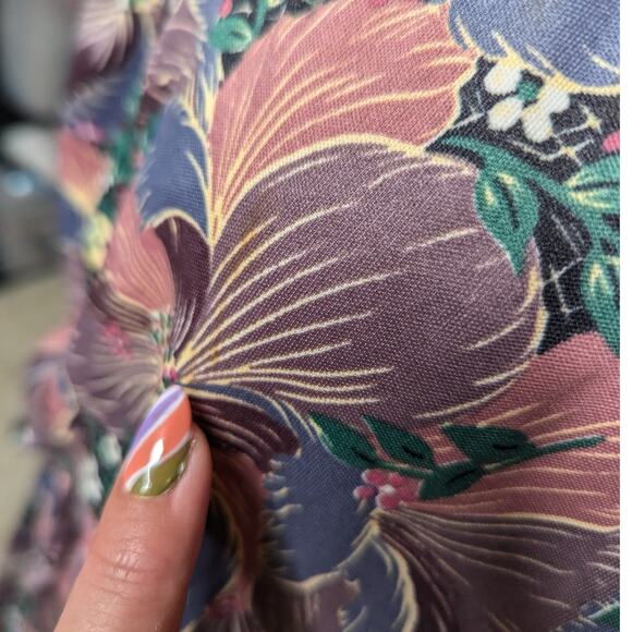 Vtg 1970s Dusty Purple Floral Gathered Sleeve Blouson Top Knee Length Dress 12 - Picture 4 of 5